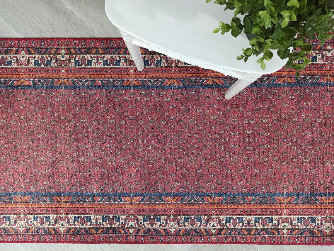 Cheka Turkish Red Beige Runner - famerugs