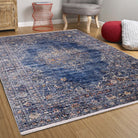 2x3 Turkish Blue Rug, Small Area Rugs 3x5 4x6 Traditional Vintage design Luxury Rugs for Kitchen Bathroom Bedside Bedroom Entryway Laundry - famerugs