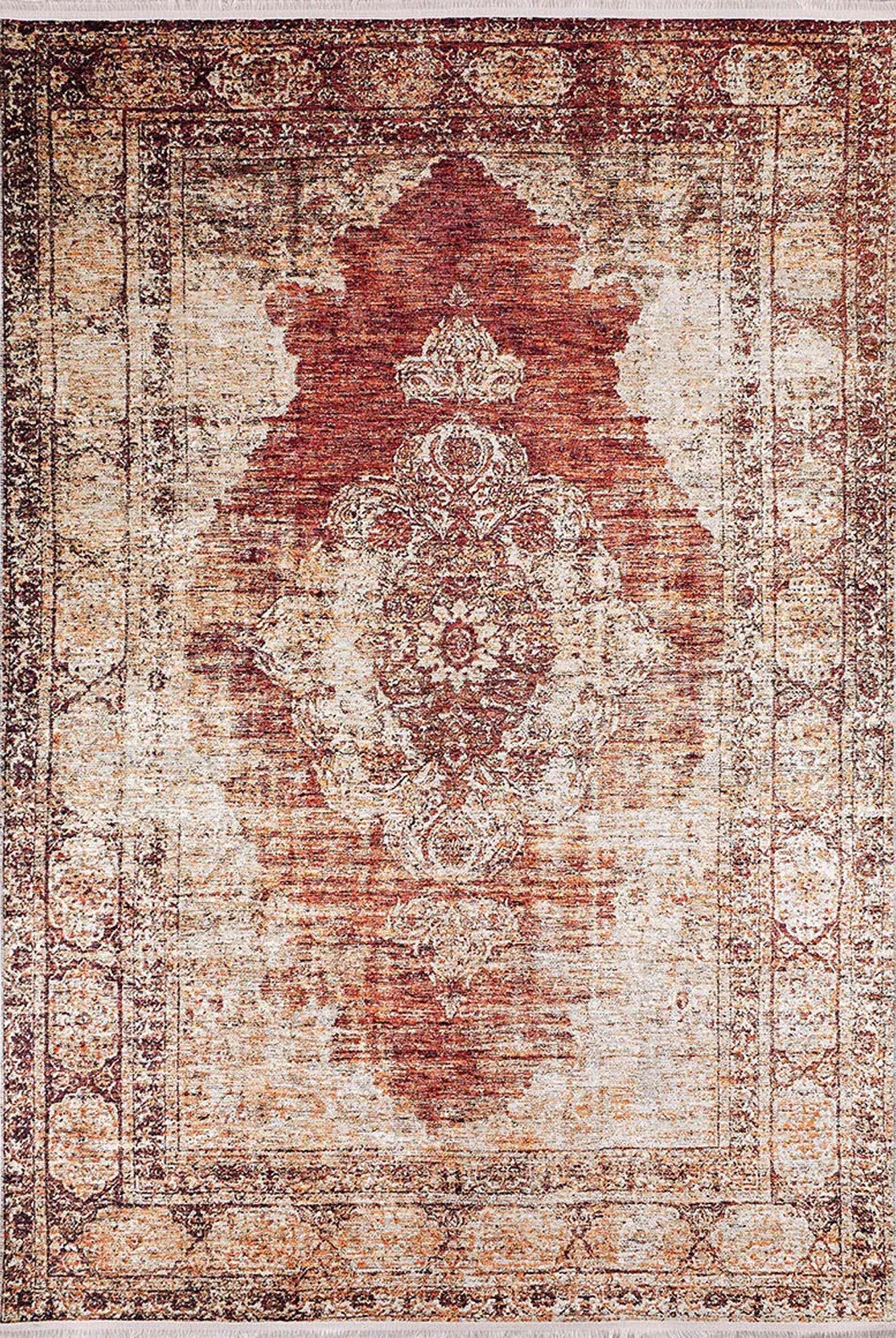 2x3 Turkish Beige Rug, Rust Small Area Rugs 3x5 4x6 Traditional Vintage Tapis Gift for Mom Kitchen Bathroom Bedside Bedroom Entryway Laundry - famerugs