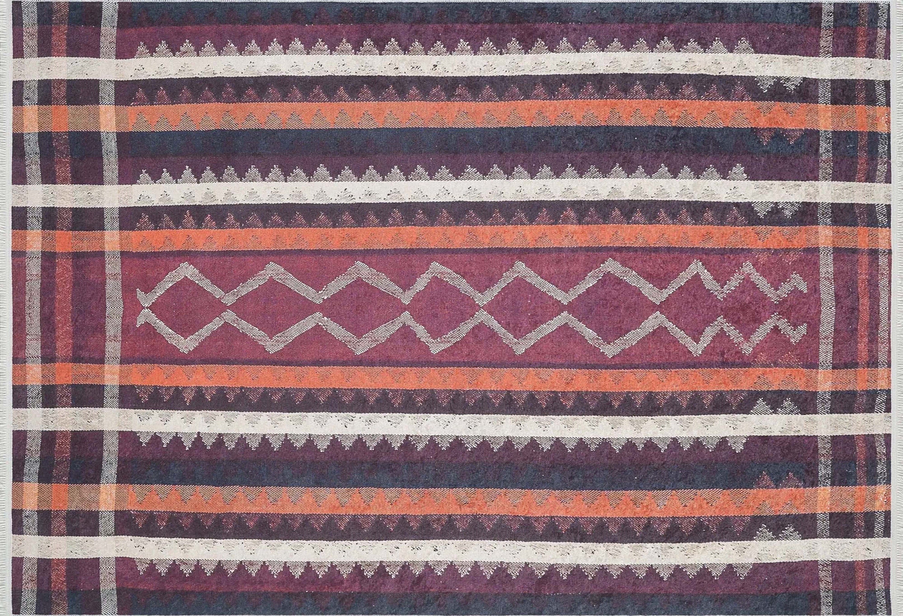 Afaf Turkish Orange Black Beige Kilim Rug - famerugs