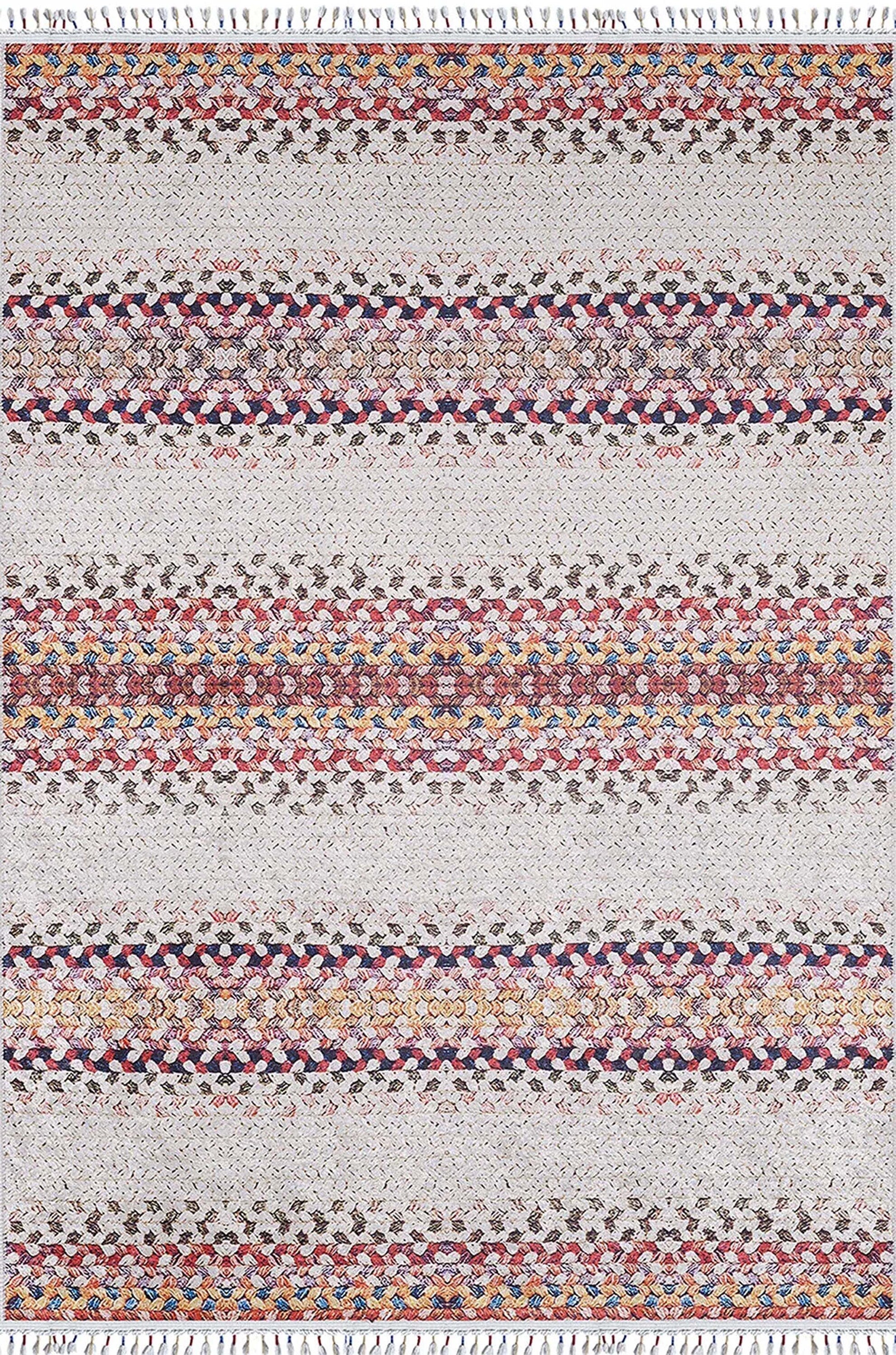 Ariana Neutral White Flatweave Colorful Rug - famerugs