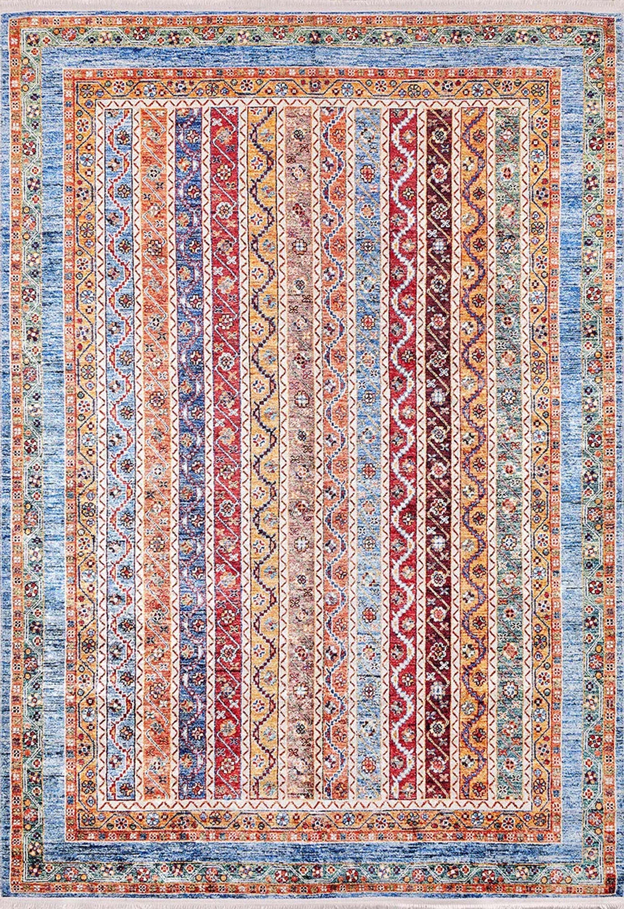 2x3 Turkish Rug, Orange Blue Rugs, Small Area Rugs 3x5 4x6 Traditional Vintage Design Rugs For Kitchen Bathroom Bedside Bedroom Entryway - famerugs