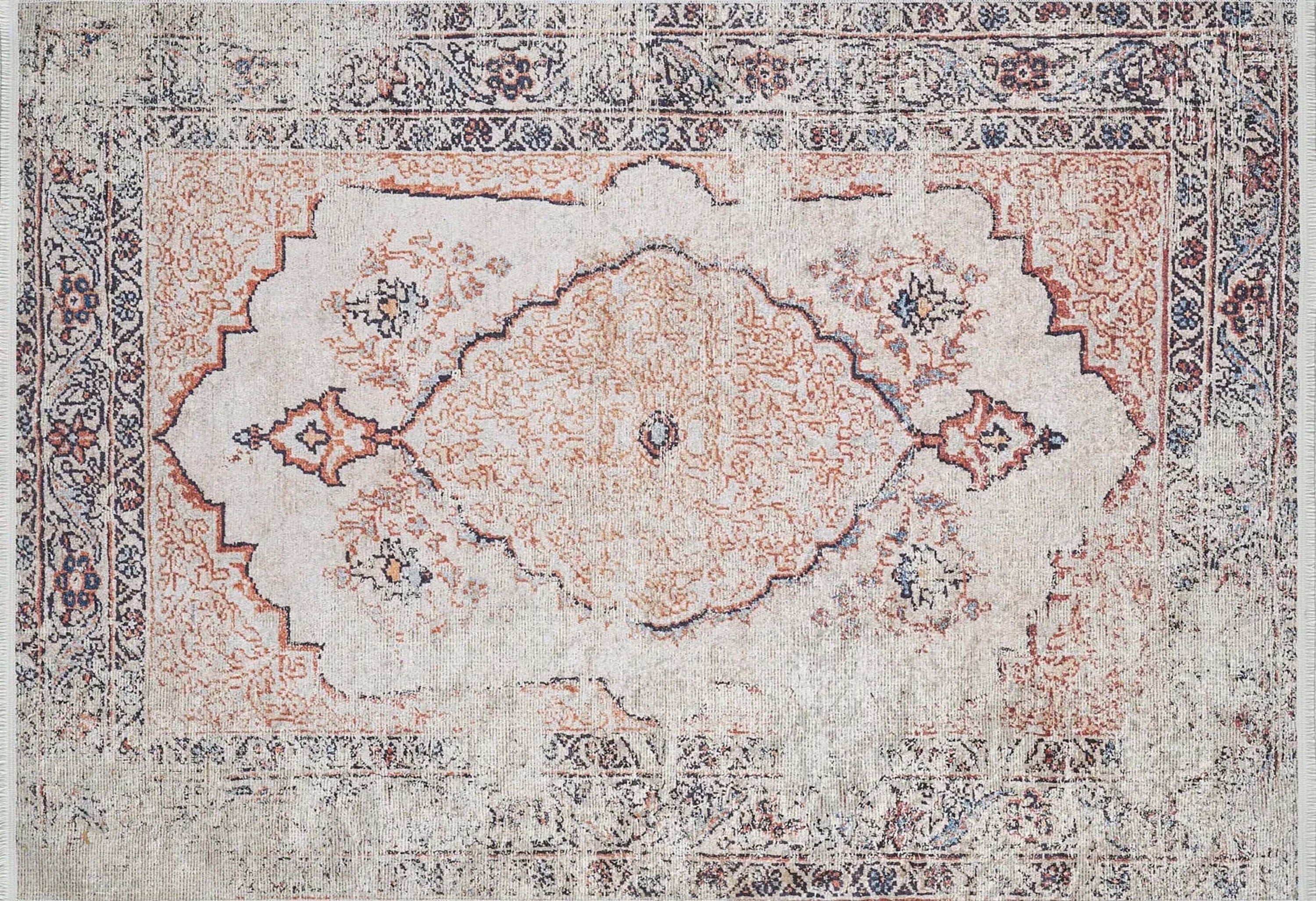 2x3 Turkish Rug, Small Area Rugs 3x5 4x6 Beige Orange Distressed Medallion Traditional Vintage Tapis Kitchen Bathroom Bedroom Entryway Entry - famerugs