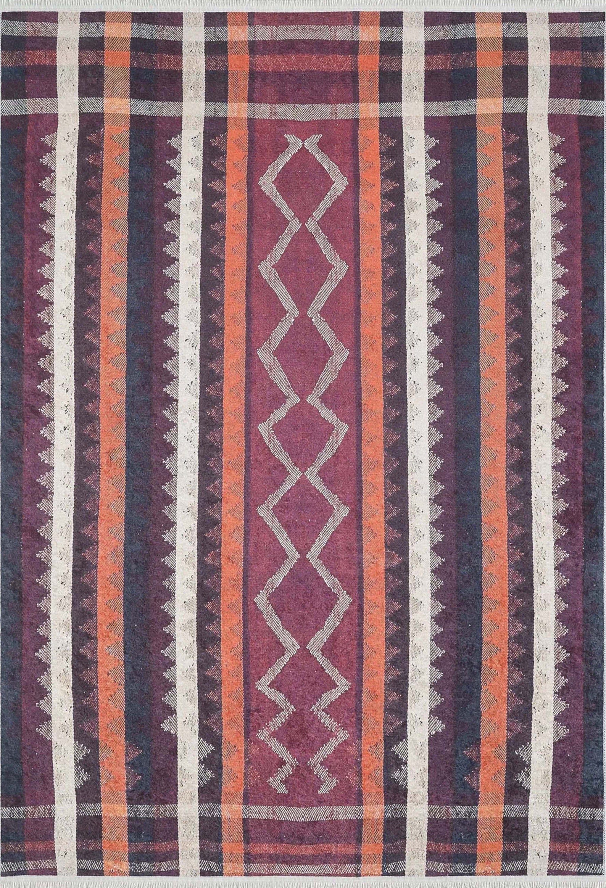 Afaf Turkish Orange Black Beige Kilim Rug - famerugs