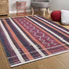 Afaf Turkish Orange Black Beige Kilim Rug - famerugs