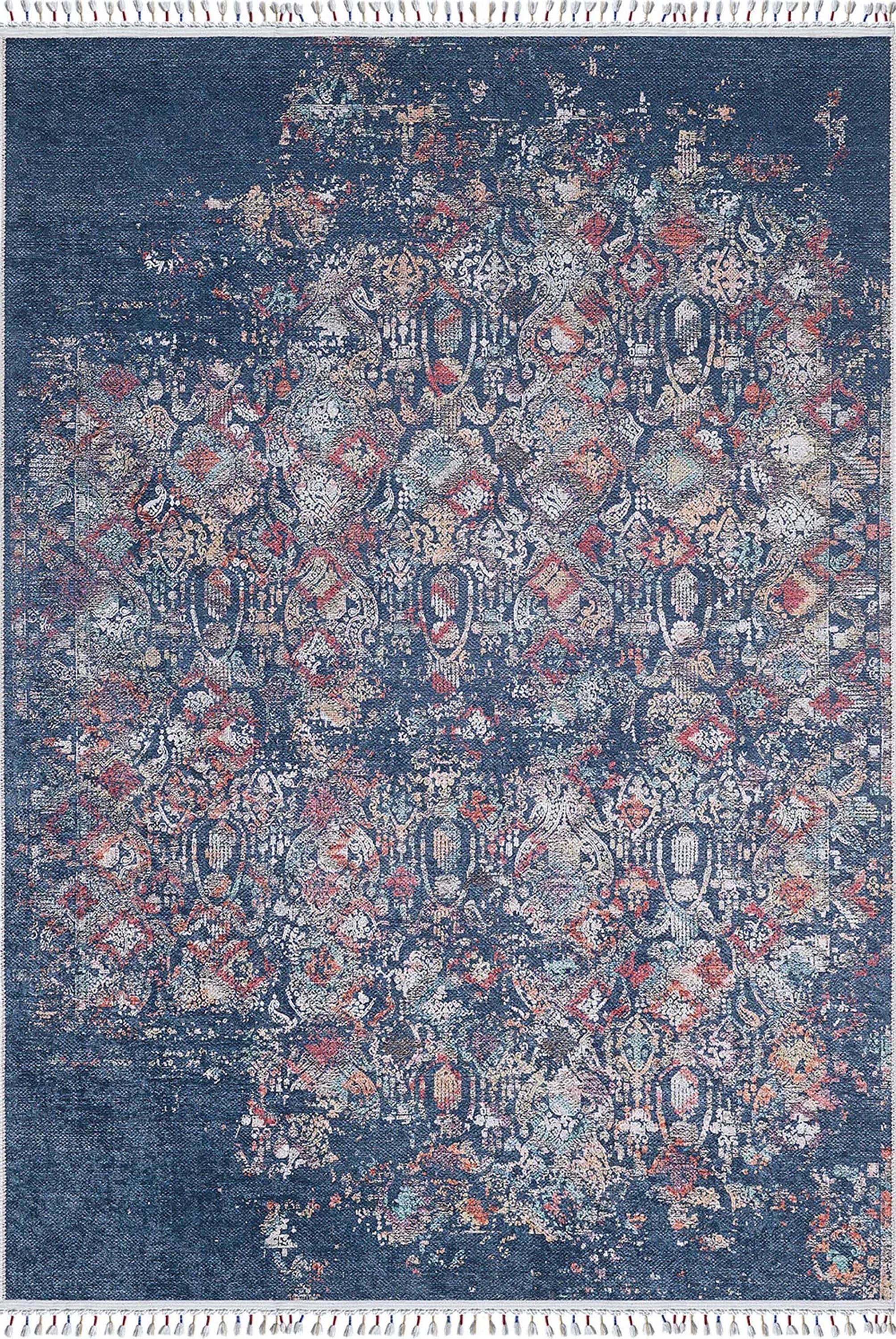 Fiona Floral Turkish Teal Blue Rug - famerugs