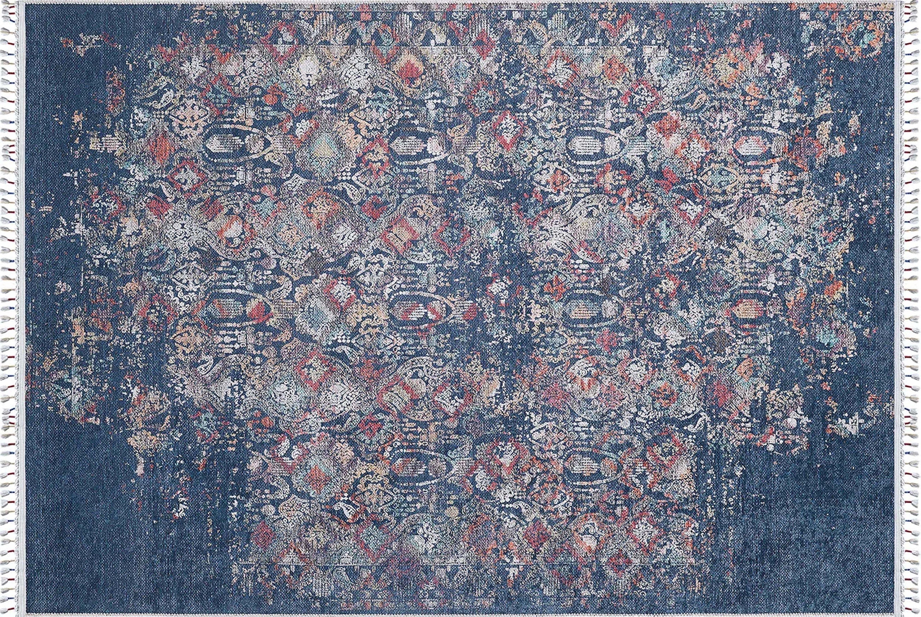 Fiona Floral Turkish Teal Blue Rug - famerugs