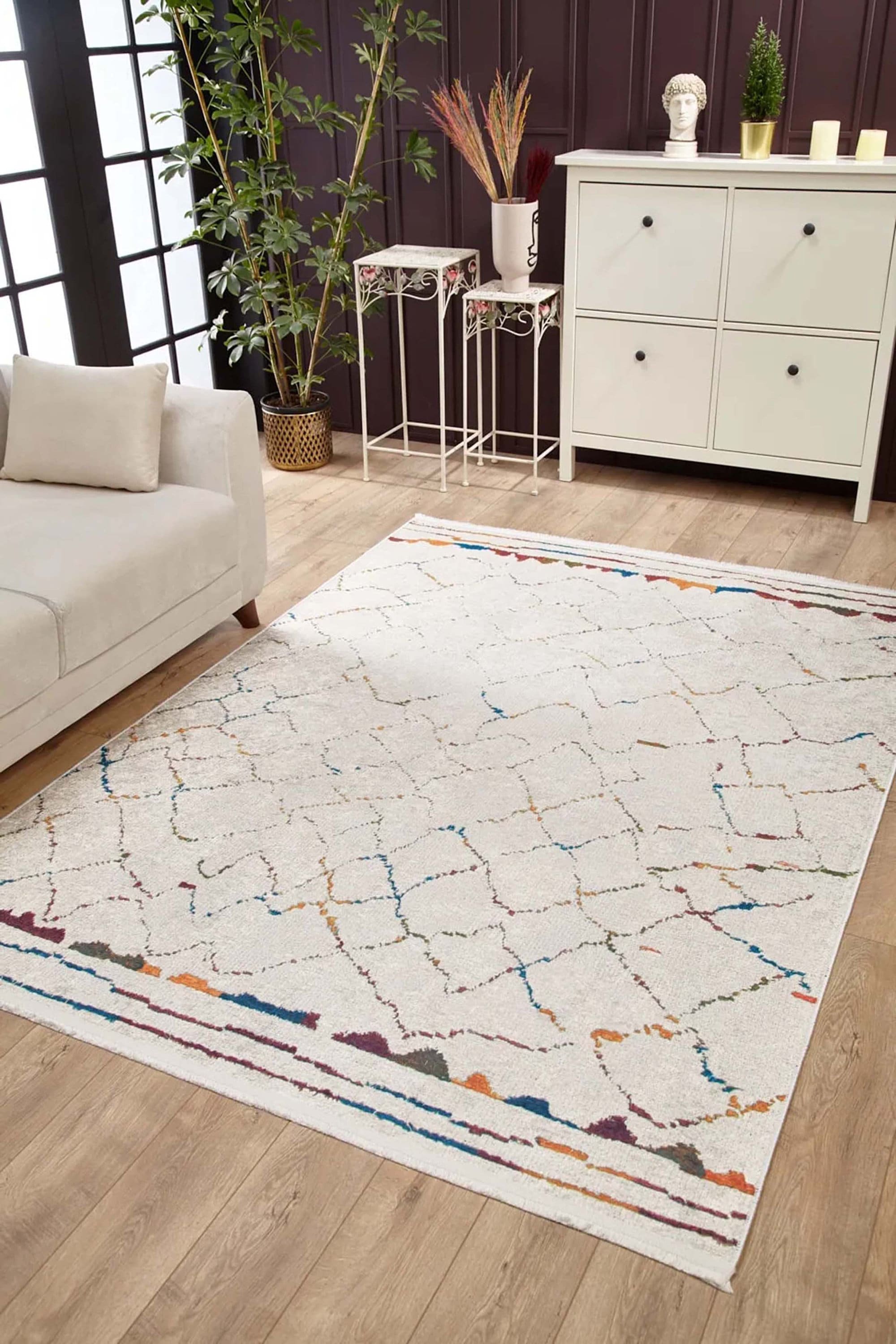 Hniya Moroccan trellis White Rug - famerugs