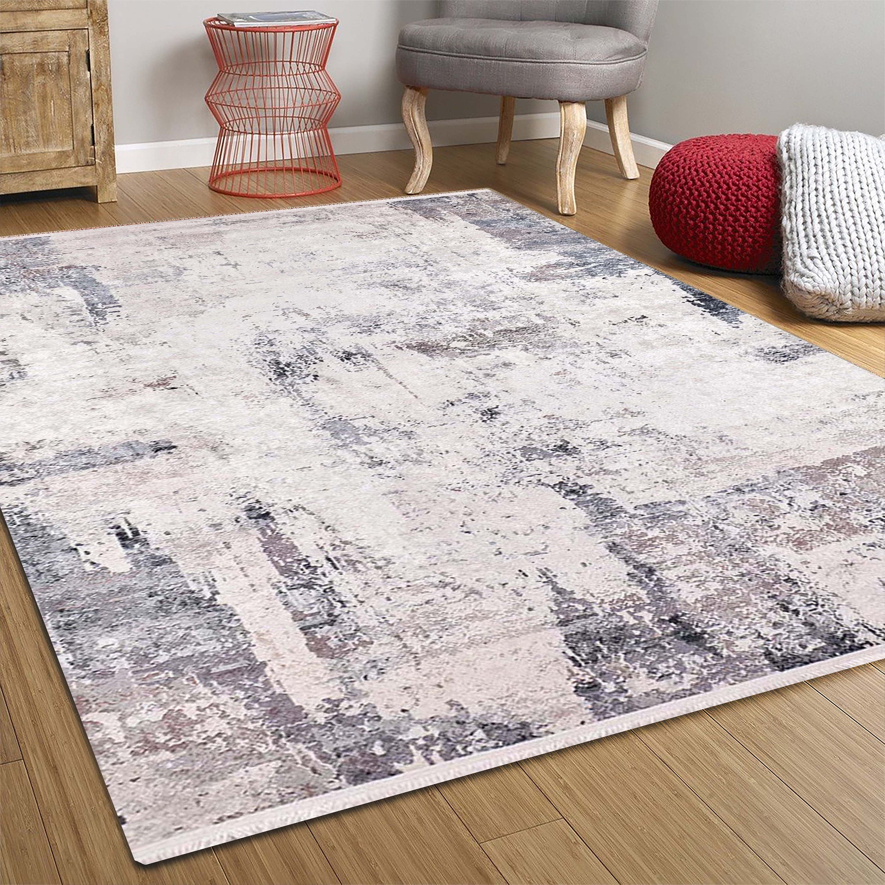 Bayda Turkish Distressed Abstract Gray Ivory Rug - famerugs