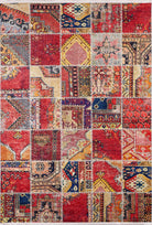 Afya Red Turkish Patchwork Rug - famerugs