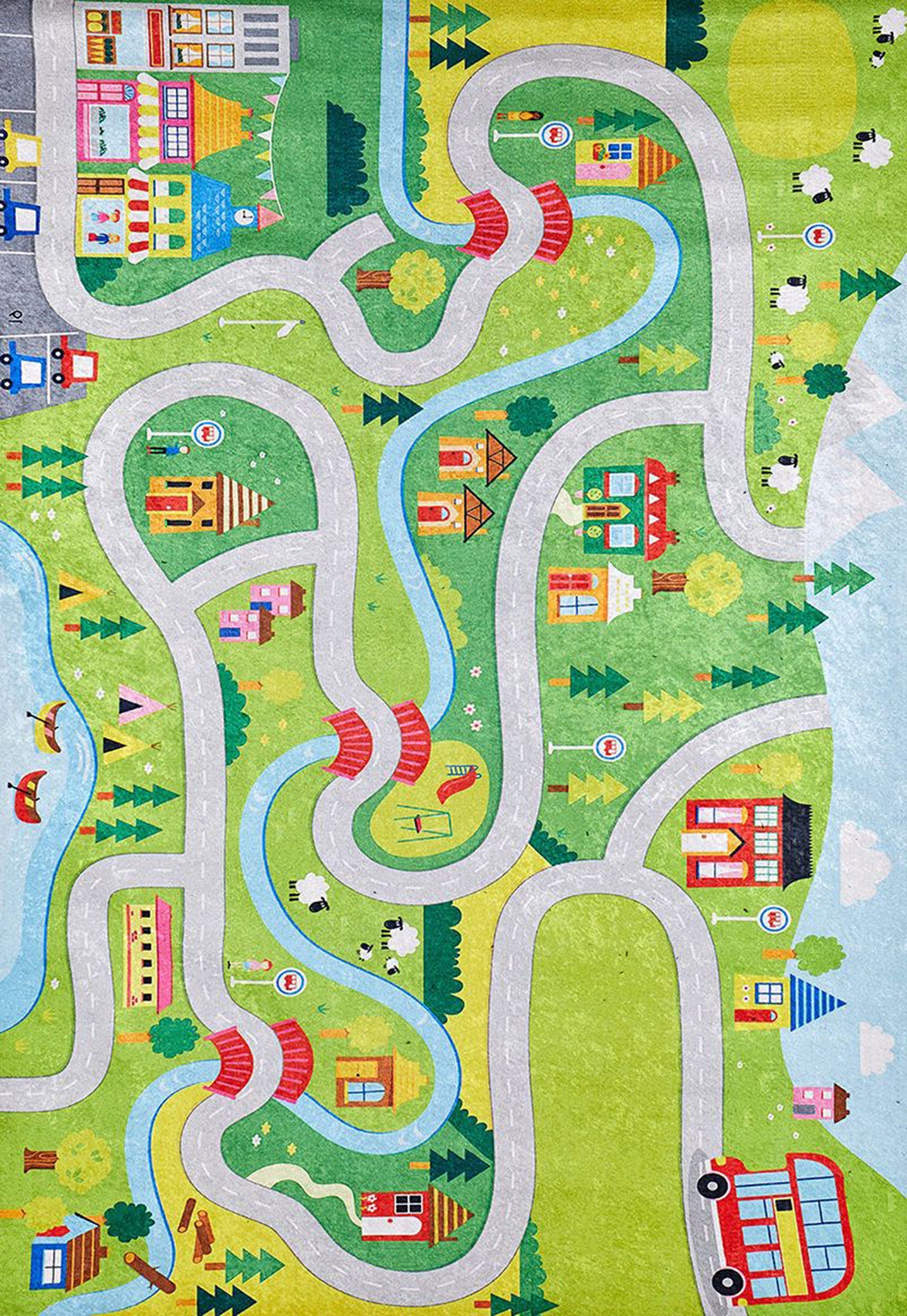 City Map Kids Green Play Rug - famerugs