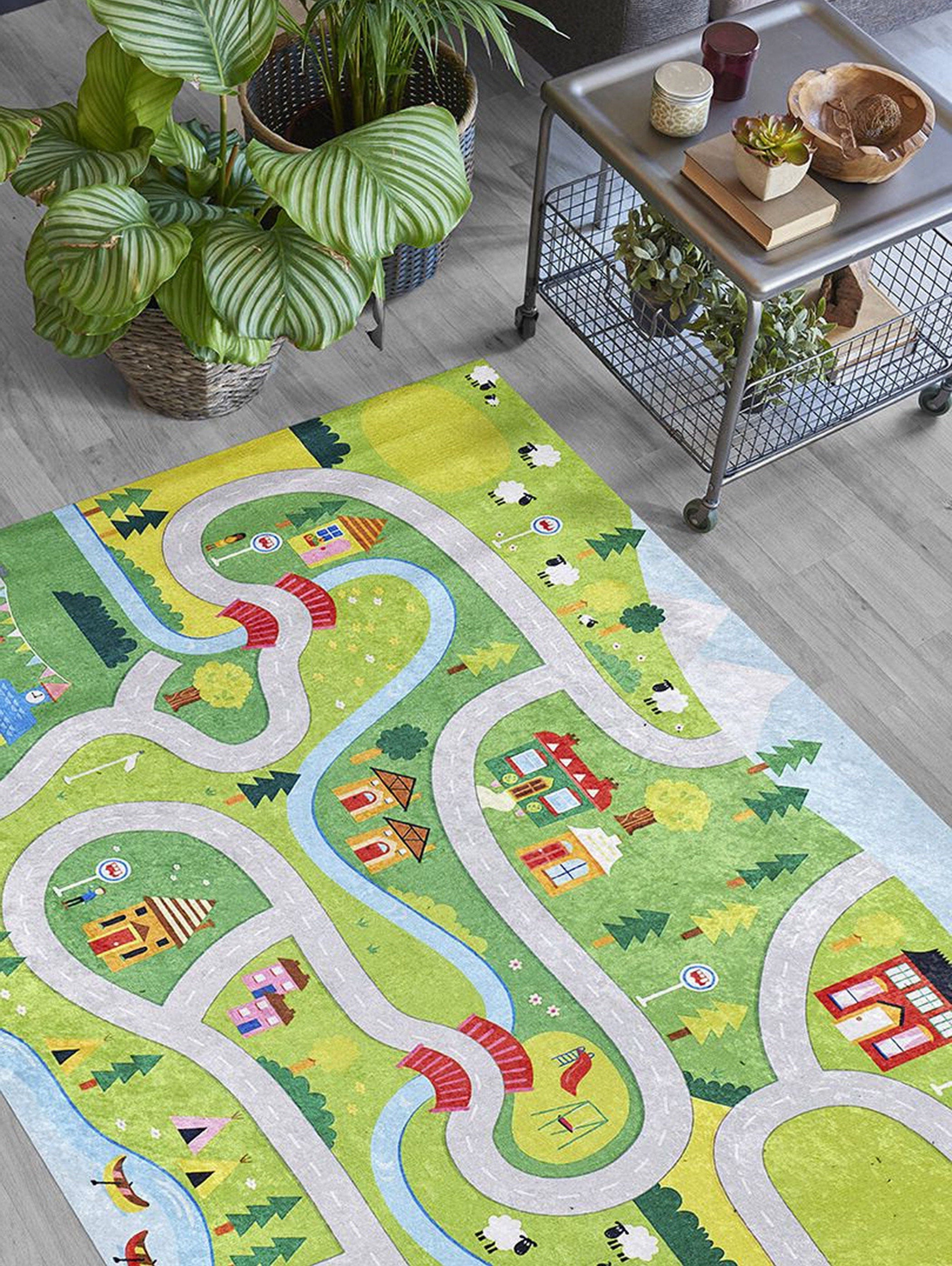 City Map Kids Green Play Rug - famerugs