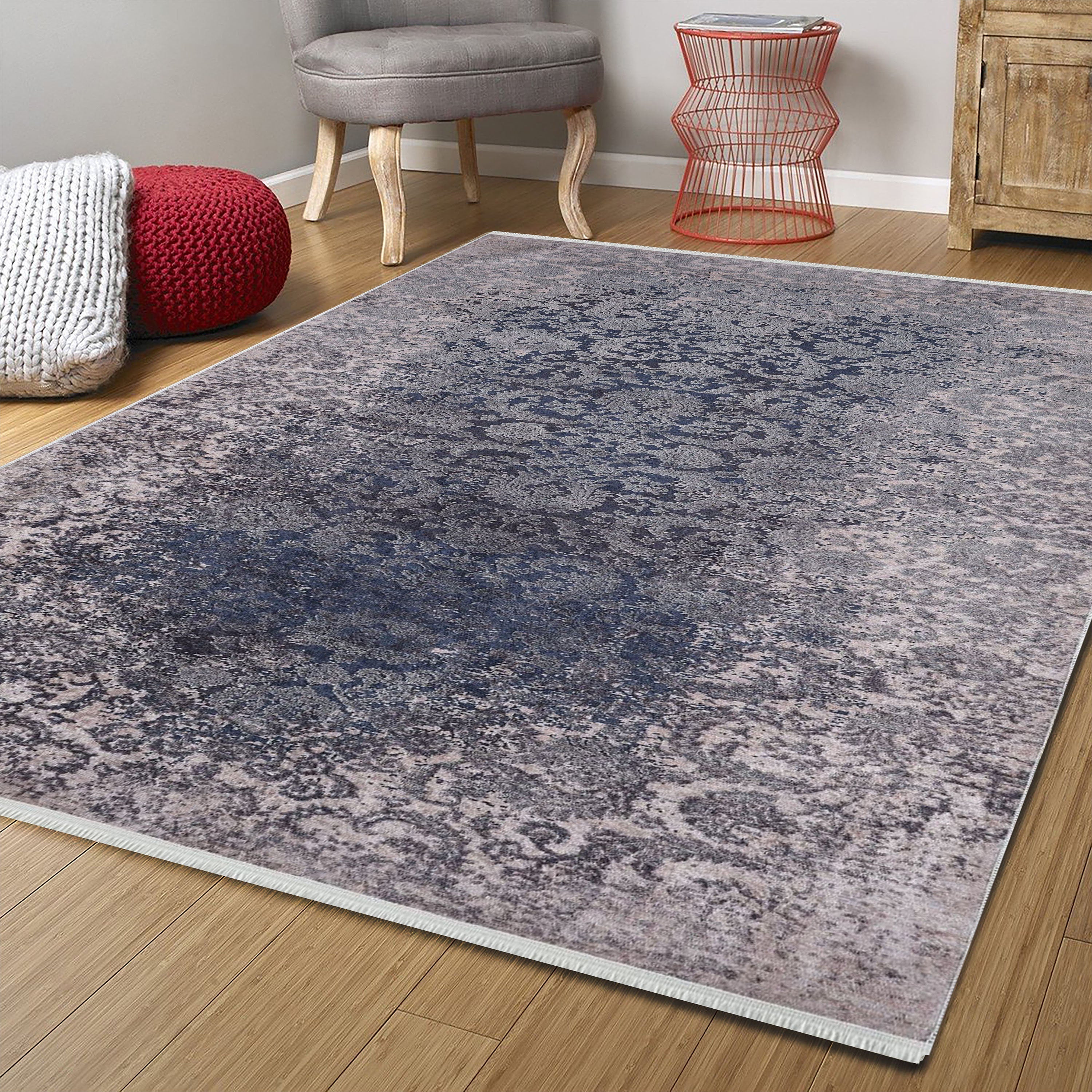 Ece Distressed Black Muted Pink Blush Rug - famerugs