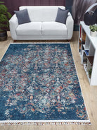 Fiona Floral Turkish Teal Blue Rug - famerugs