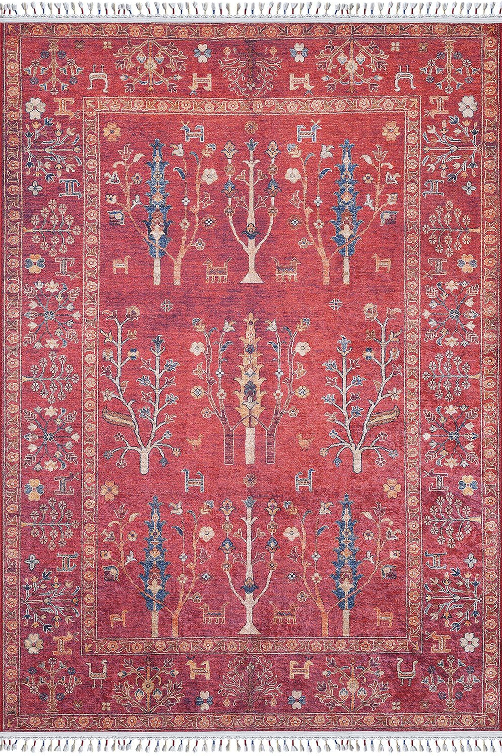 Damla Rug Turkish Ethnic Red Kilim Rug - famerugs