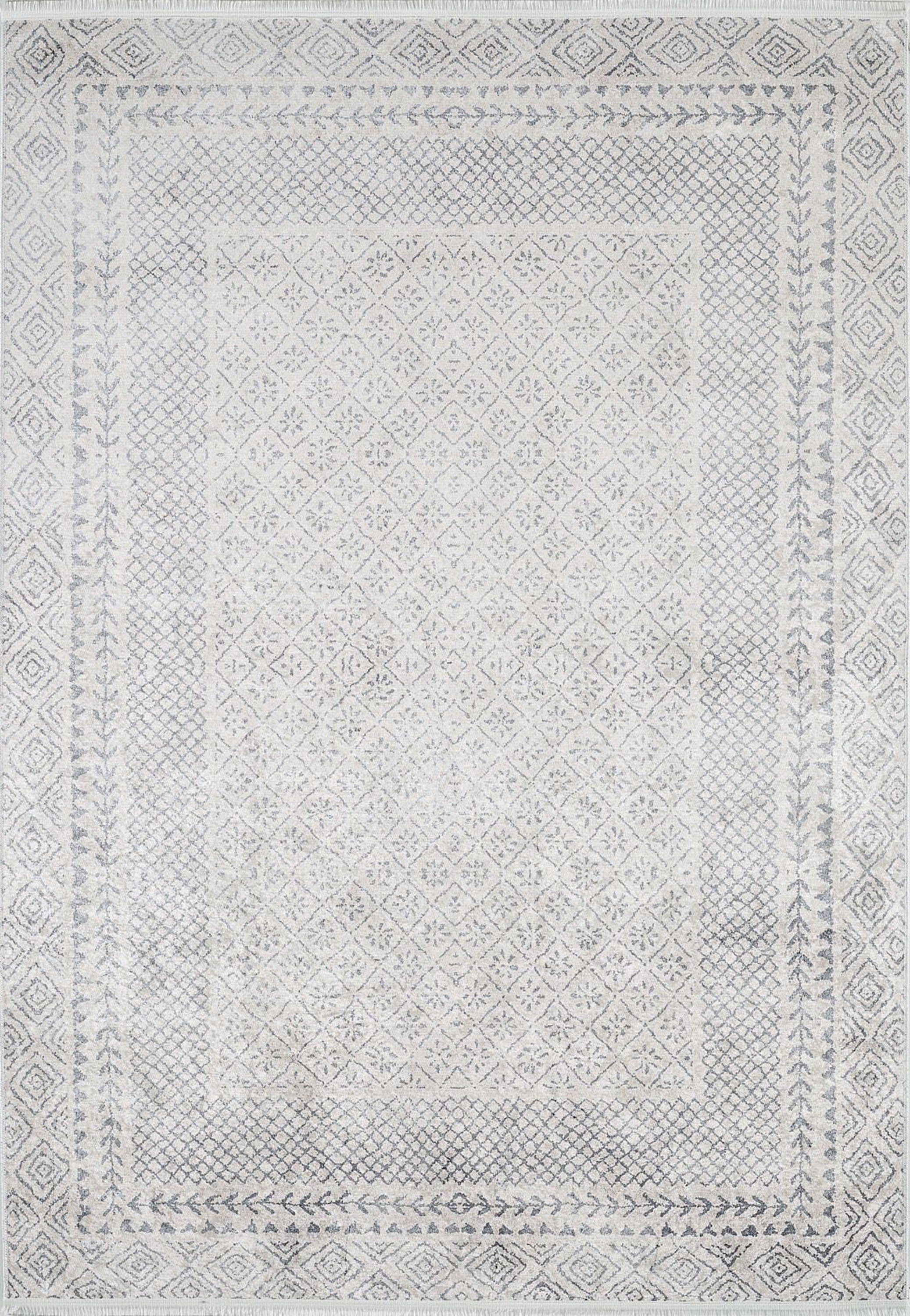 Diala Neutral Distressed Turkish White Gray Rug - famerugs