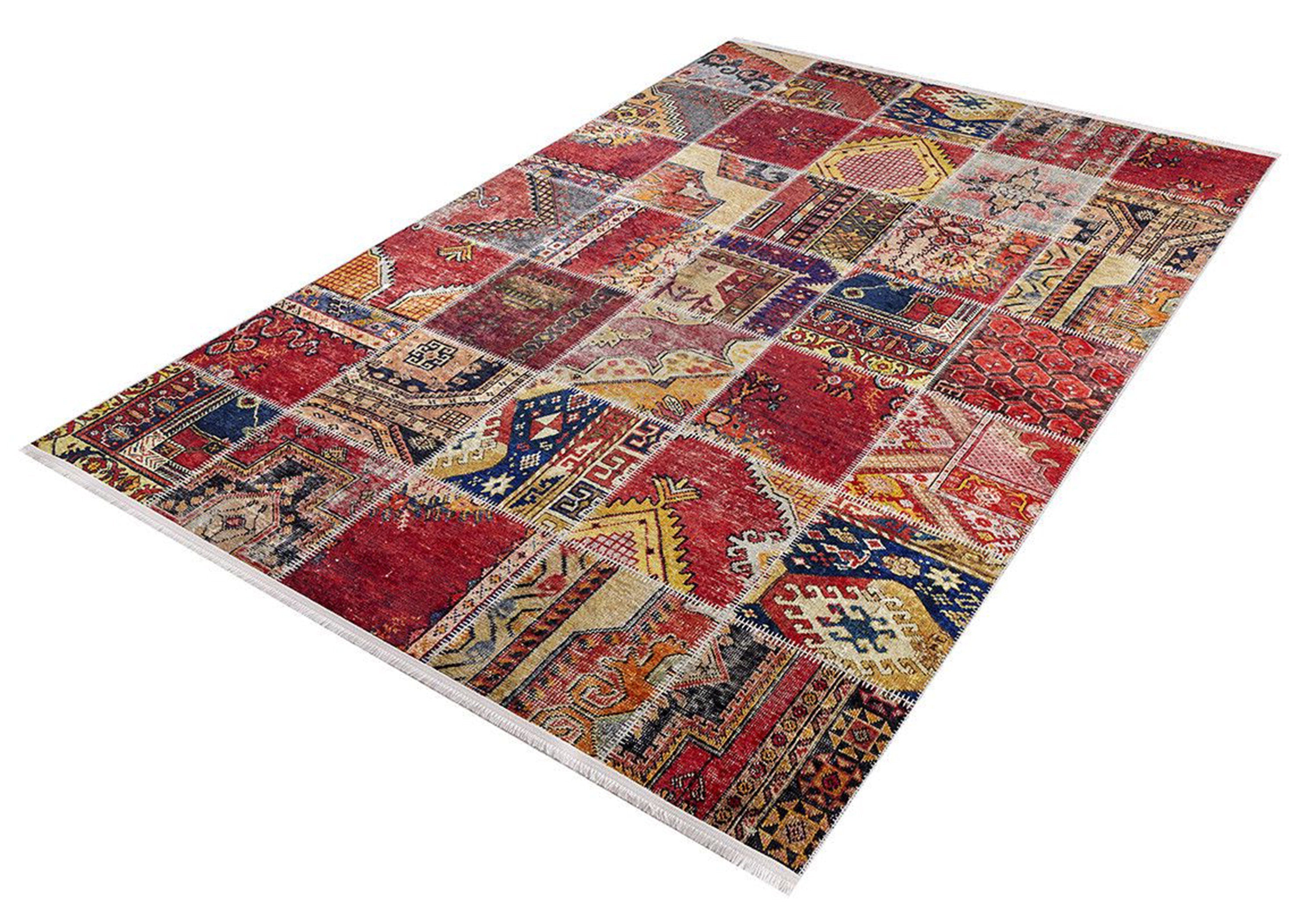 Afya Red Turkish Patchwork Rug - famerugs