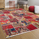 Afya Red Turkish Patchwork Rug - famerugs