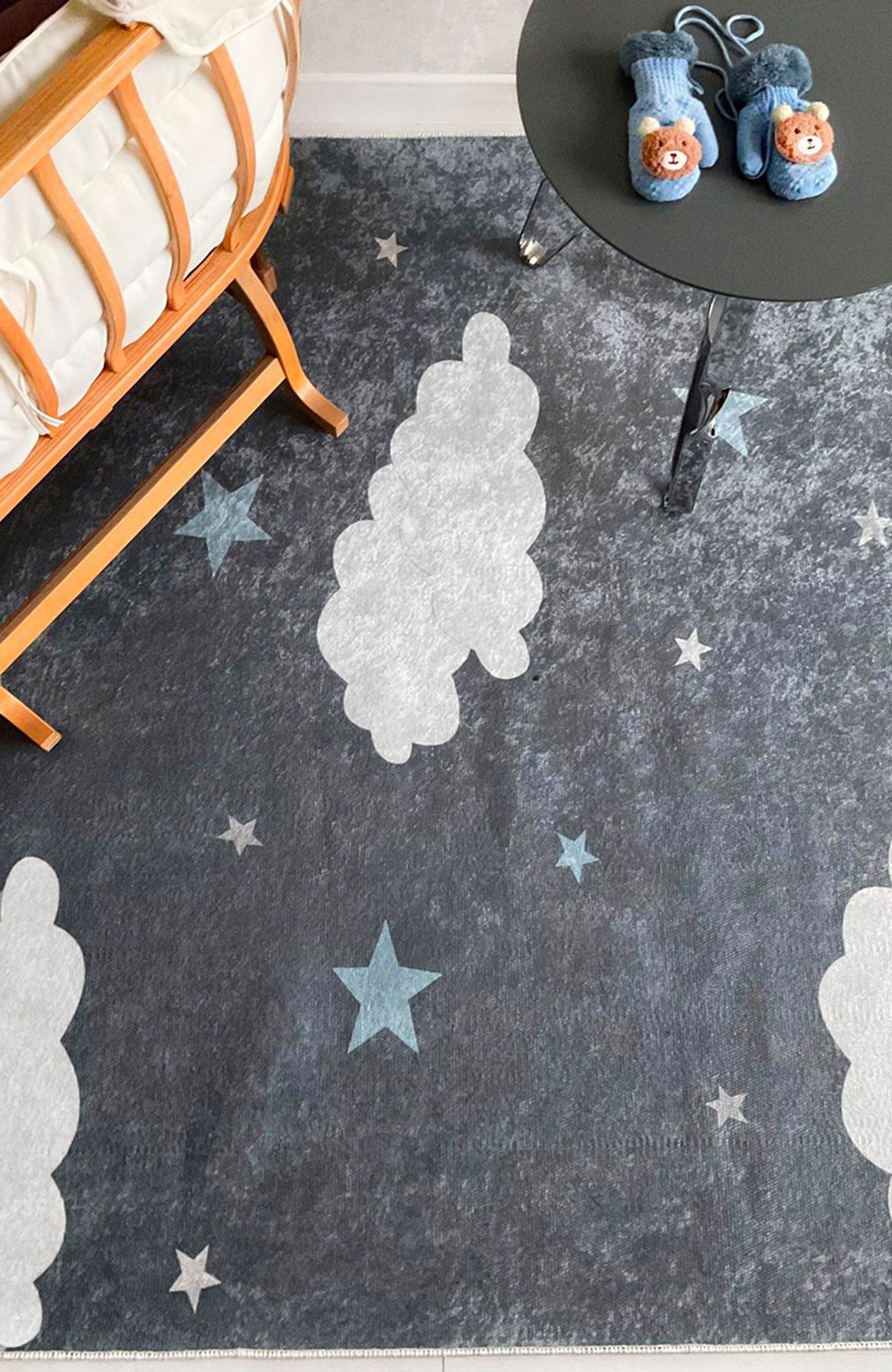 Cloudy Rug Gray Kids Rug - famerugs