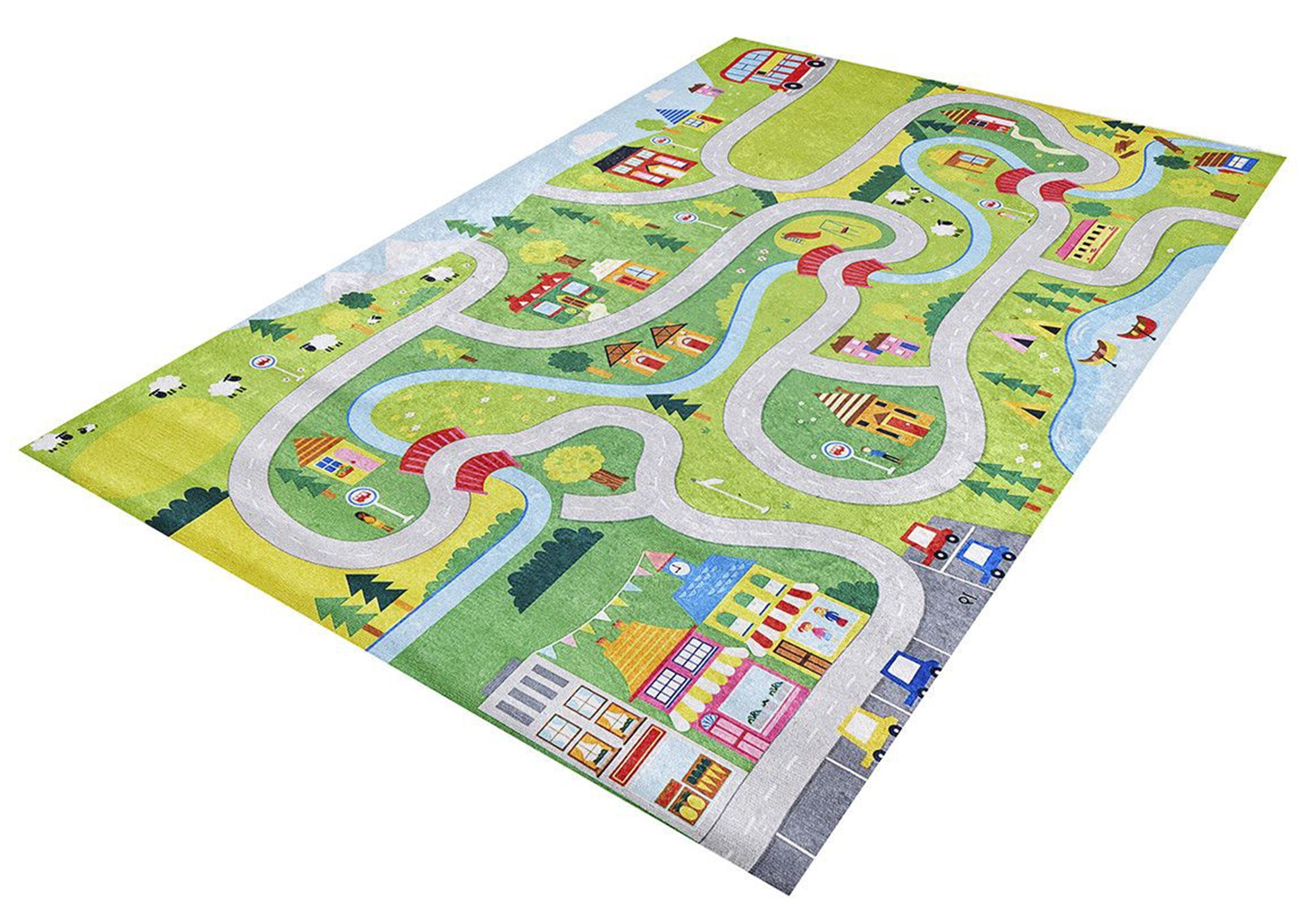 City Map Kids Green Play Rug - famerugs