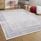 Key Geometric  White Light Pink Gray Rug - famerugs